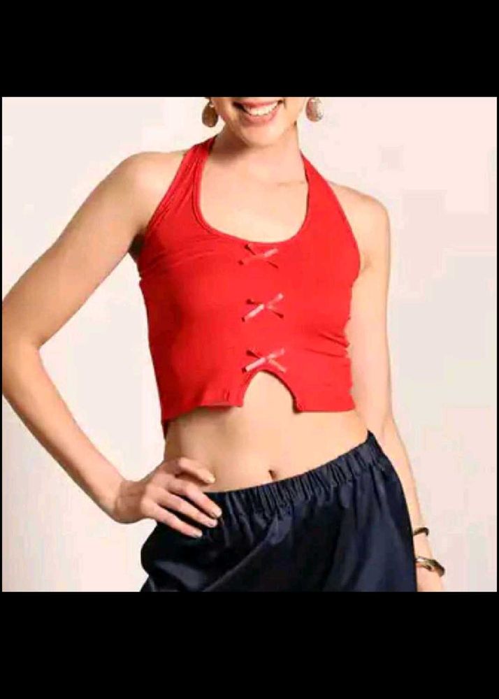 Chic Red Halter Neck Crop Top