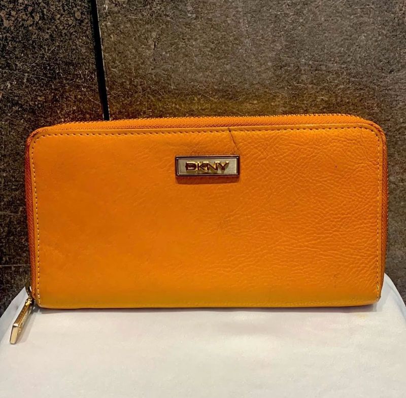 DKNY leather Orange Zip Around Wallet