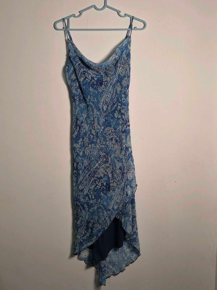 Y2K Blue Paisley Print Slip Dress