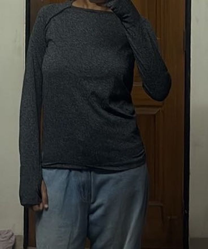 Comfortable Charcoal Grey Long Sleeve Top