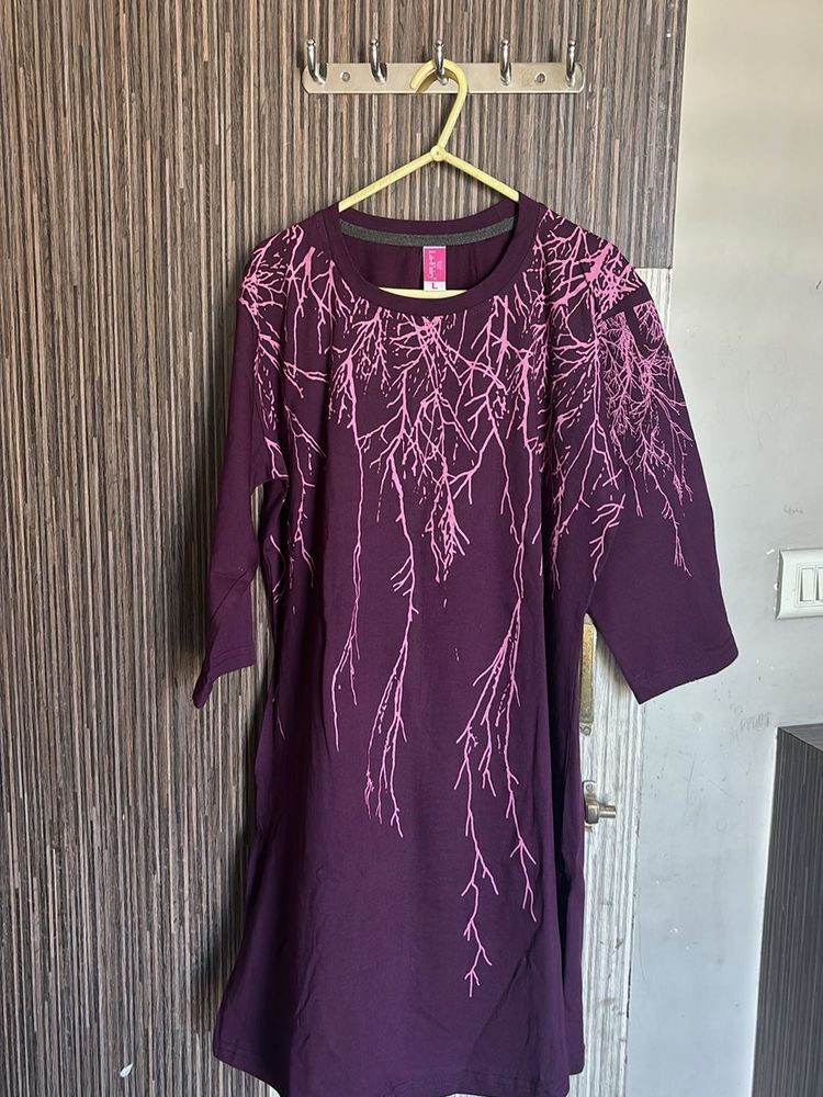 Purple Tunic with Pink Branch Print