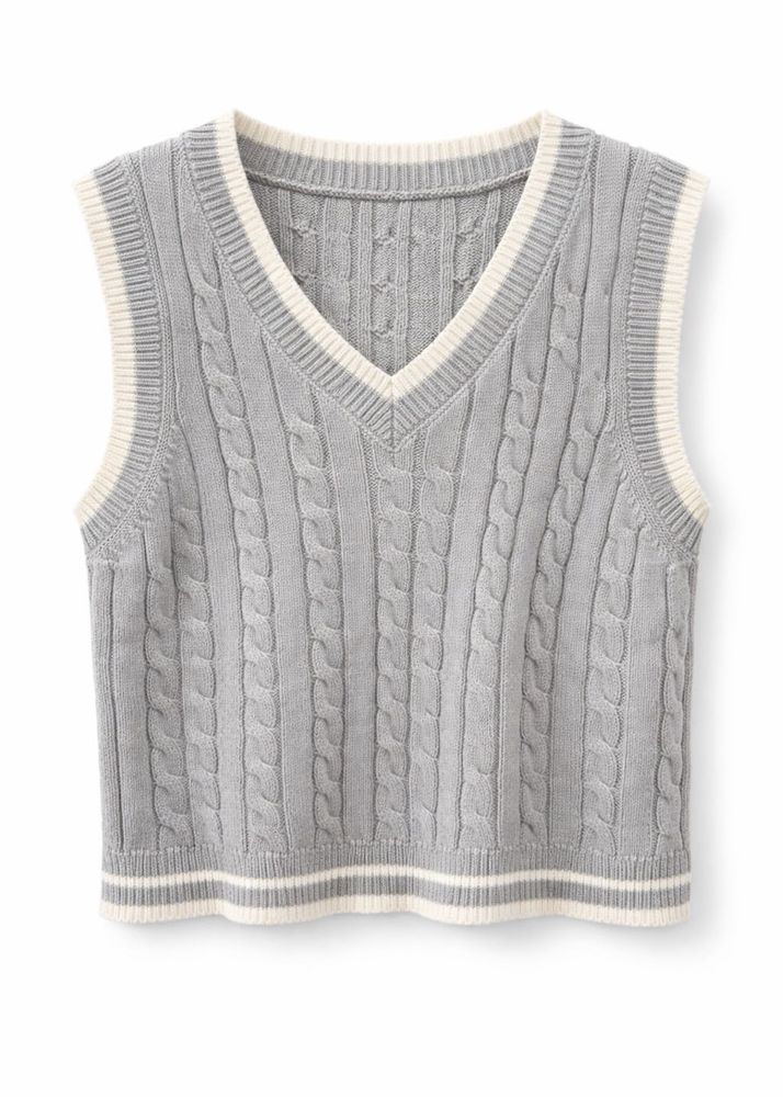 Gray Cable Knit Sweater Vest - Fits upto S/M Size