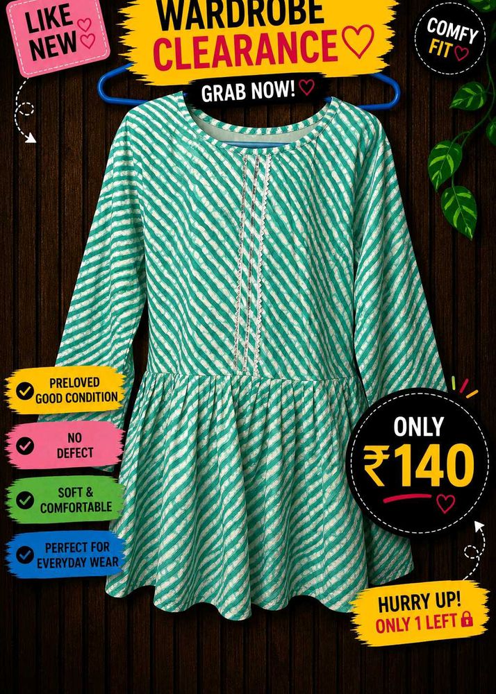 Green Striped Kurti for Women