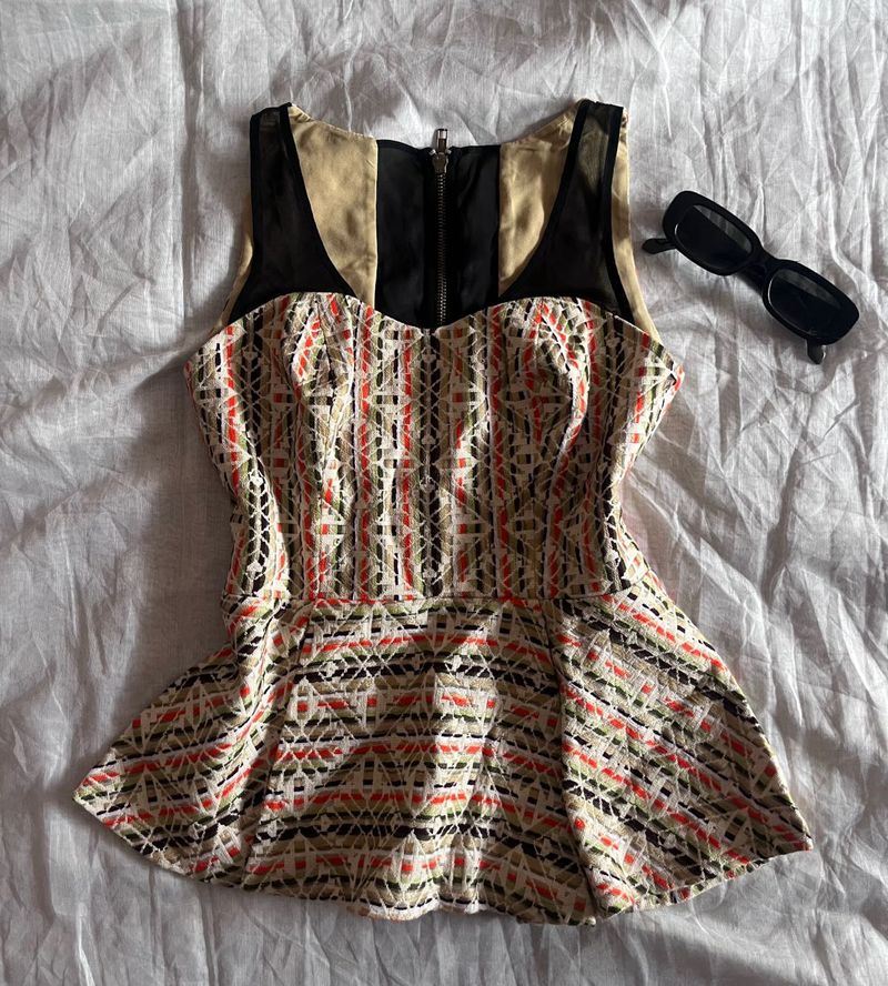 Peplum Top with Geometric Print