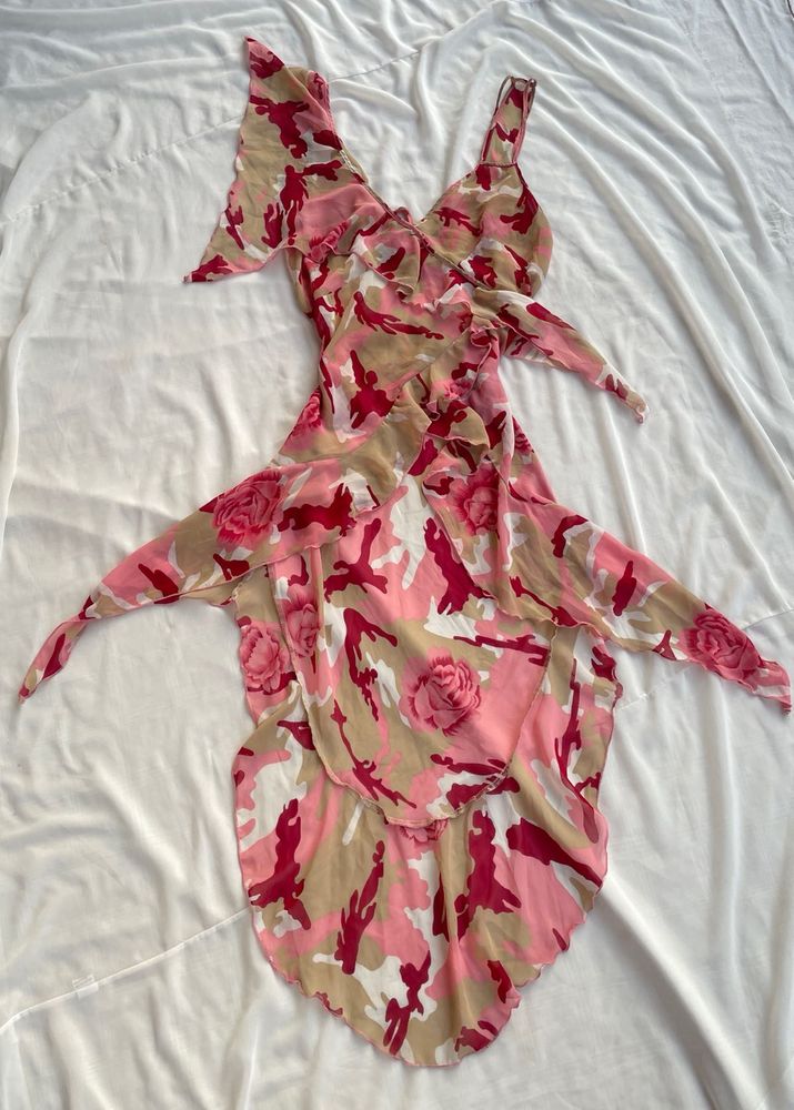 pink Flowy Ruffle  Dress