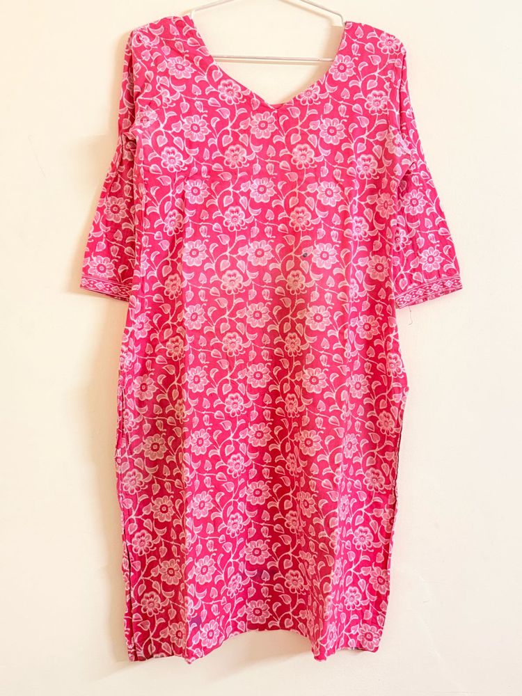 Vibrant Pink Floral Print Kurta Palazzo