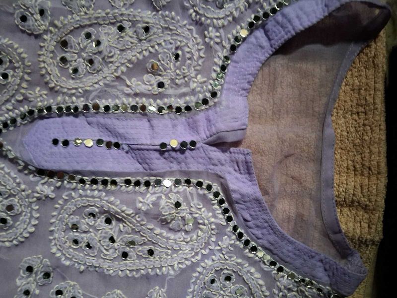 Embroidered Lavender sheer Kurta with spaghetti