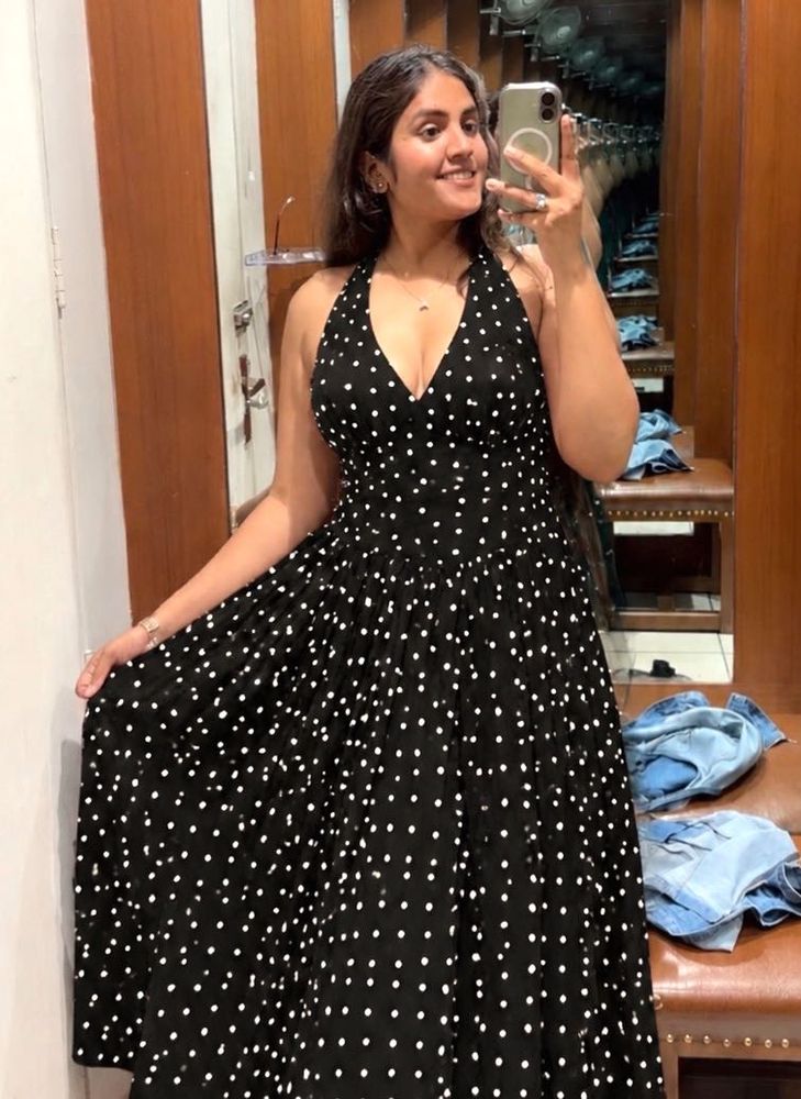Black Polka Dot Halter Maxi Dress