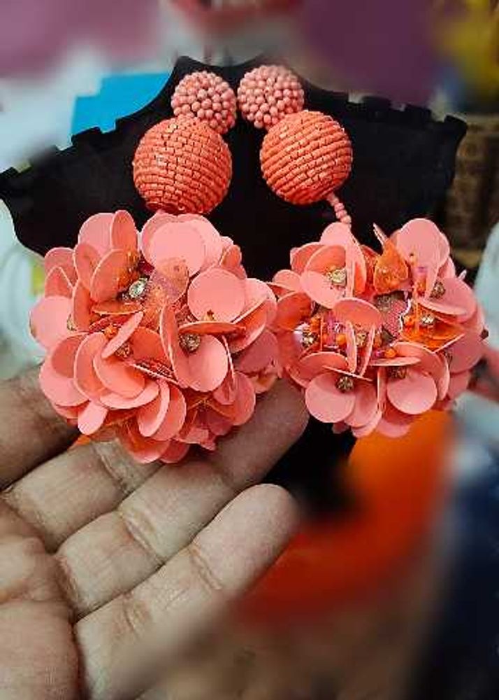 Stunning Coral Floral Statement Earrings
