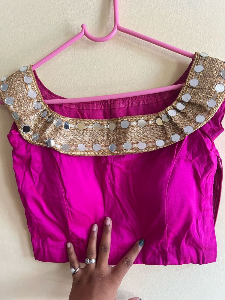 Pink Mirror Work Blouse