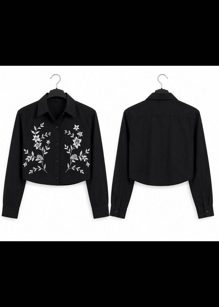 Embroidered Cropped Black Shirt