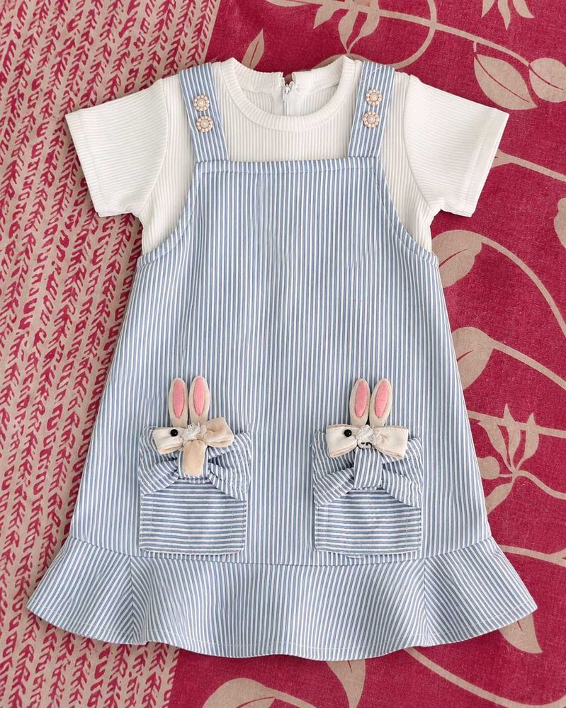 Adorable Bunny Overalls Dress Set
