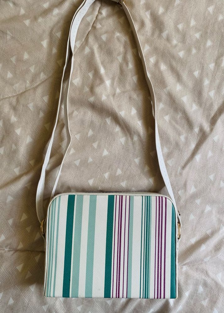 Chic Striped Crossbody Bag - Teal &amp; Purple