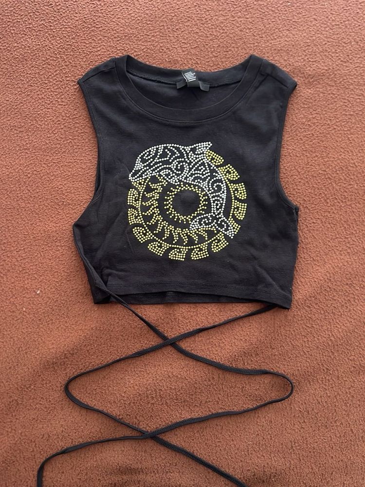 Sparkly Dolphin &amp; Sun Crop Top with Tie Back