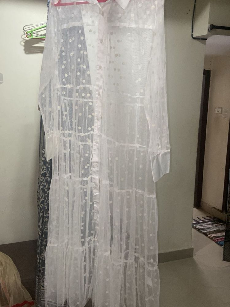 Sheer White Polka Dot Maxi Dress
