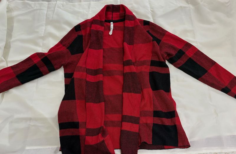 Cozy Red &amp; Black Plaid Cardigan