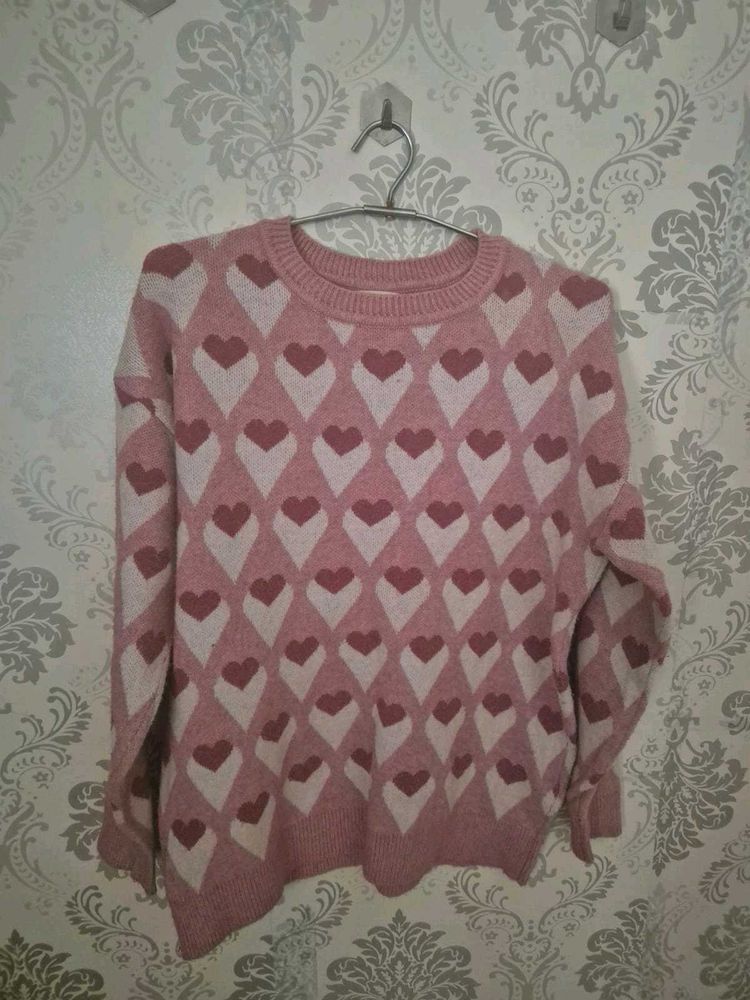 Pink Heart Pattern Sweater