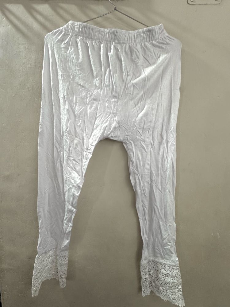 White Lace Trim Leggings