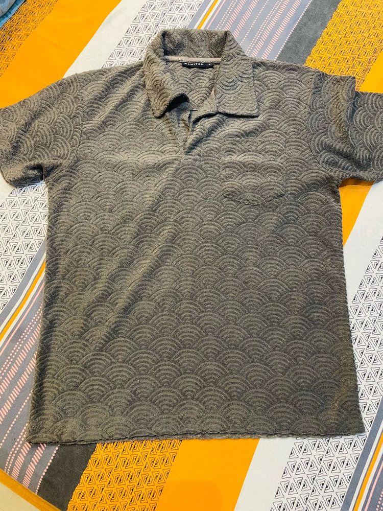 Snitch brand Men's Grey Patterned Short Sleeve Pol