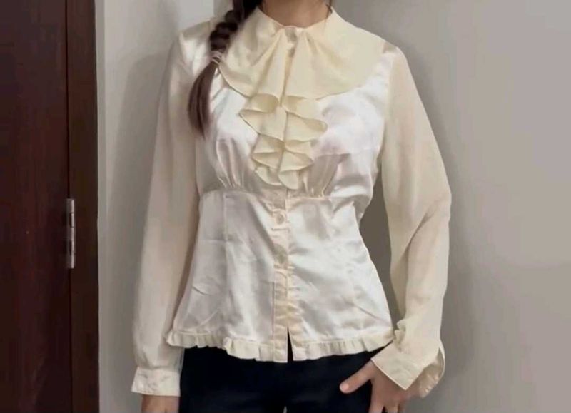 beige formal satin top