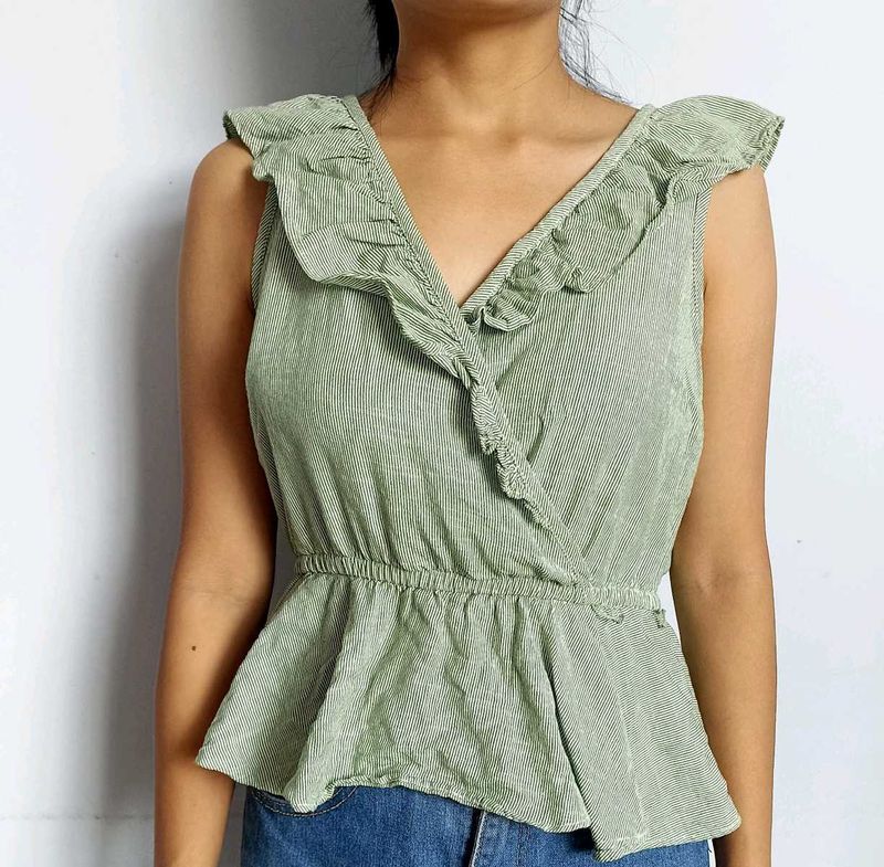 Green Striped Peplum Top