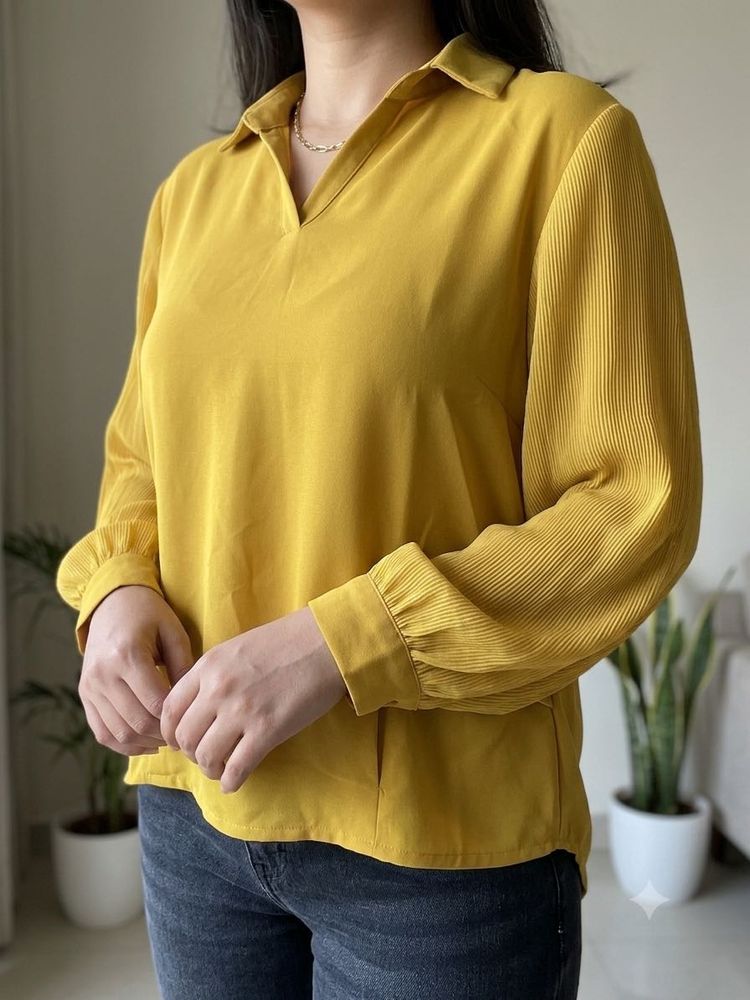Stylish Yellow V-Neck Blouse