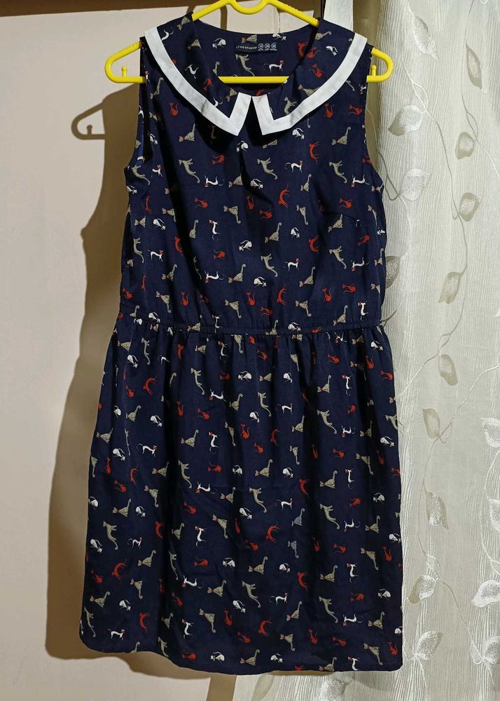 Sale!! Cute Cat Print Collar Sleeveless Dres