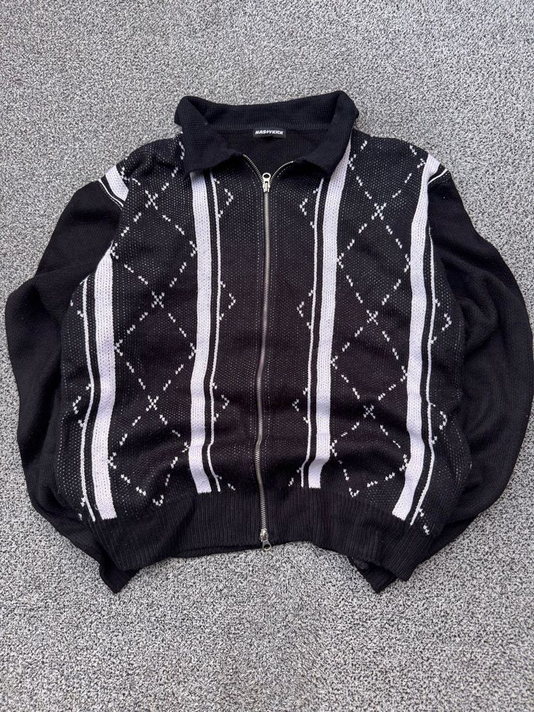 Argyle Zip-Up Knit Sweater
