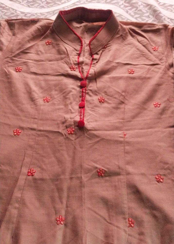 Embroided Women Brown Kurta