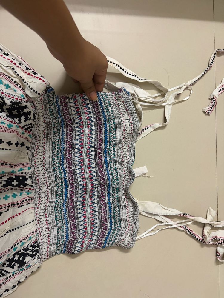 Boho Smocked Strappy Mini Dress