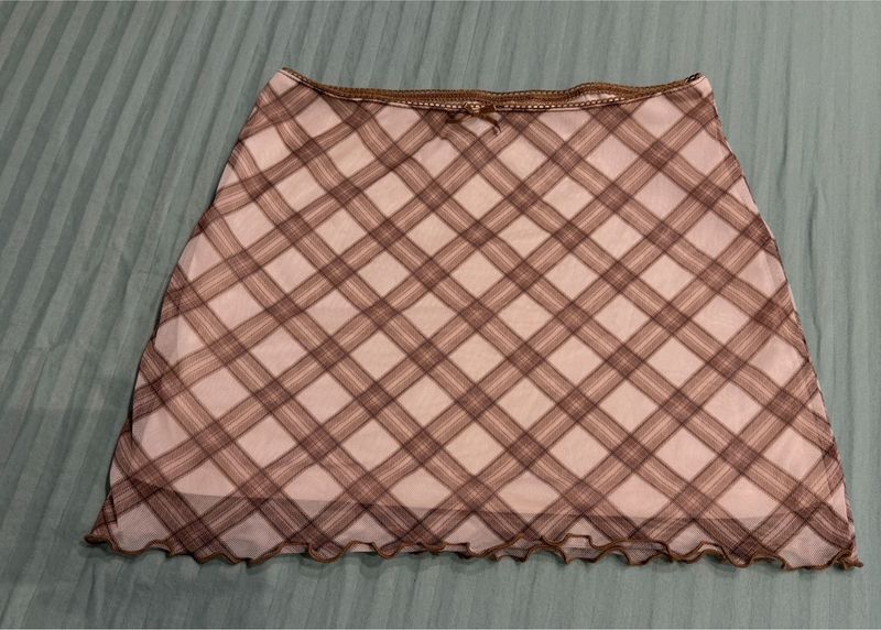 Sheer Plaid Mini Skirt