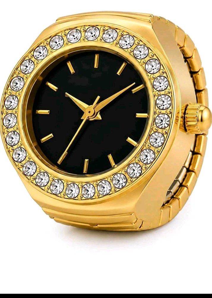 Chunky Gold Ring Watch with Rhinestones