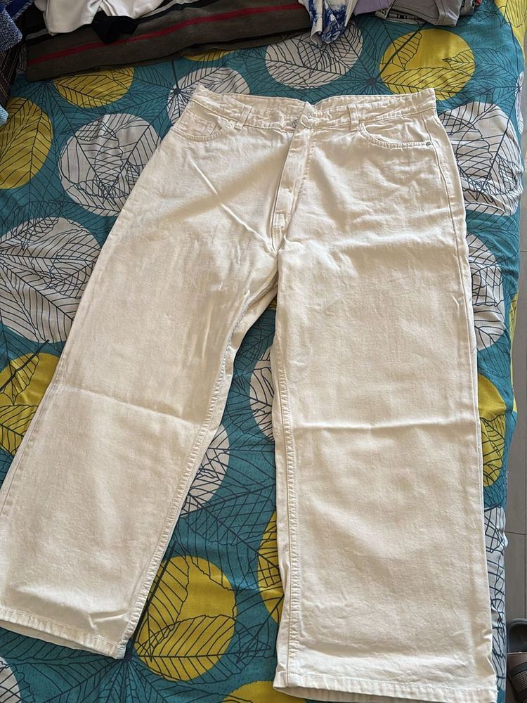 Wide Leg Cream Jeans