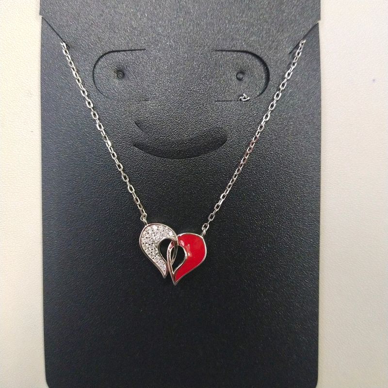 925 Sterling Silver Red ♥️&amp; White🤍 Heart Necklace