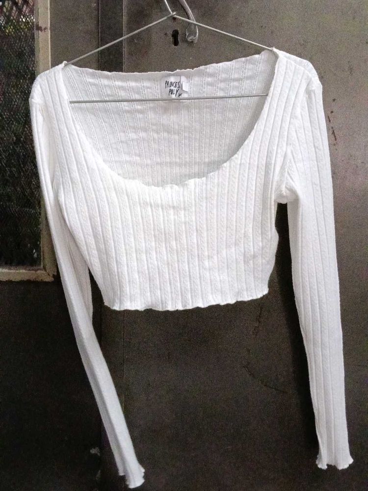 Princess Polly White Ribbed Crop Top