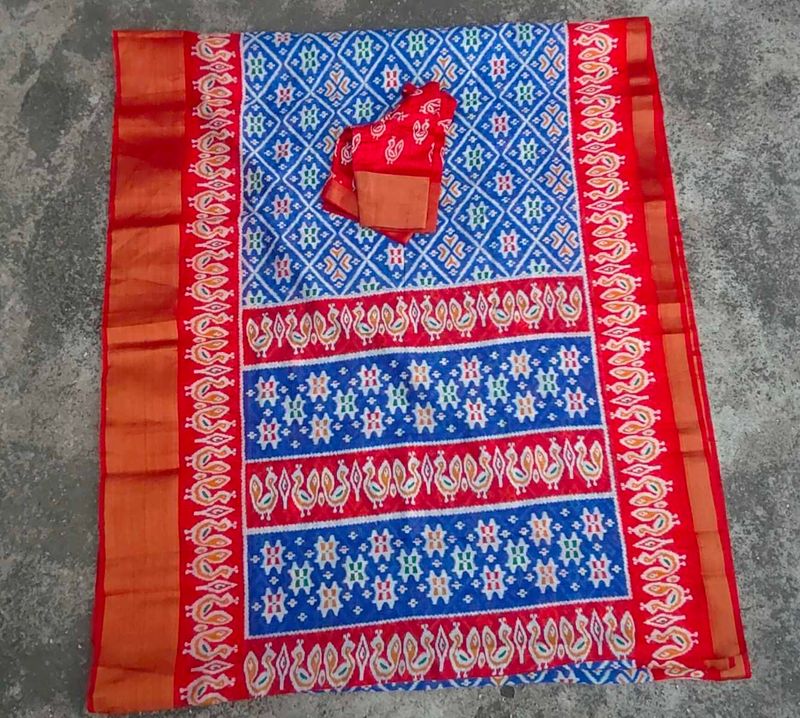 Blue &amp; Red Patola Saree