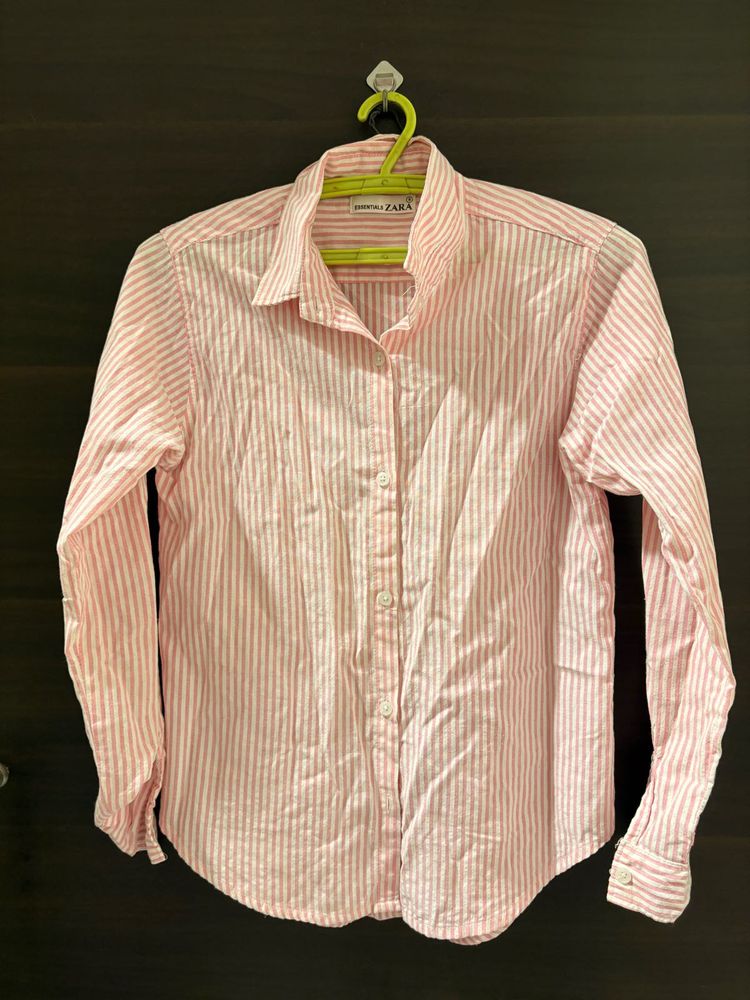 pink and white stripes shirt