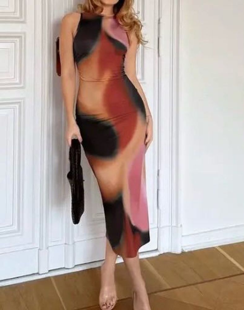 Abstract Print Midi Dress . size - S