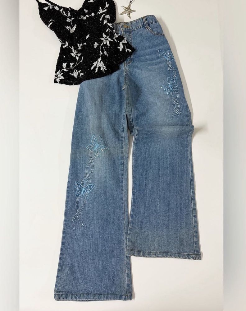 Whimsical Butterfly y2k Flare Jeans