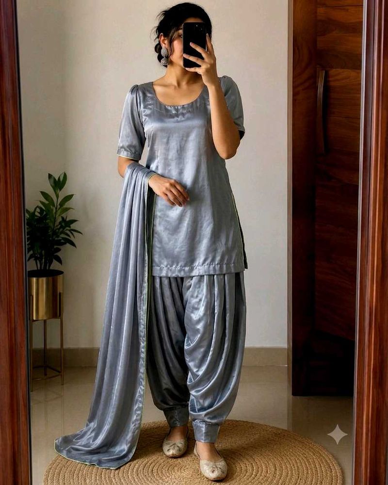 Pathani suit silky soft shining Elegant Grey Satin
