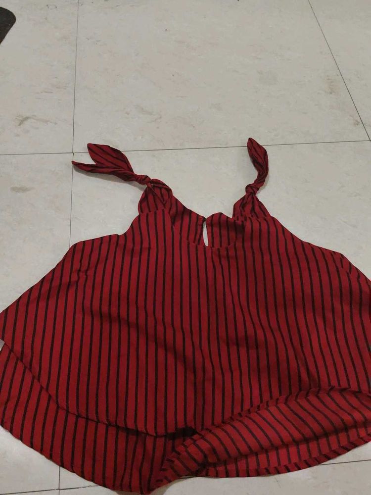 Red Striped Tie-Up Top