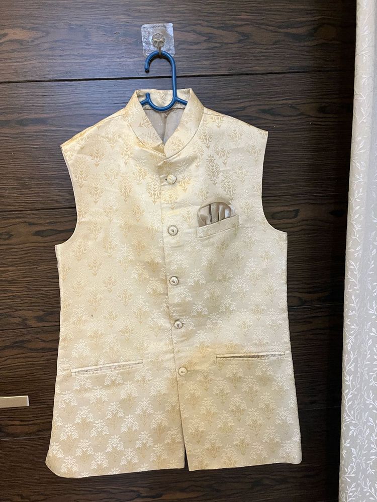 NEW Men's Cream Brocade Nehru Jacket
