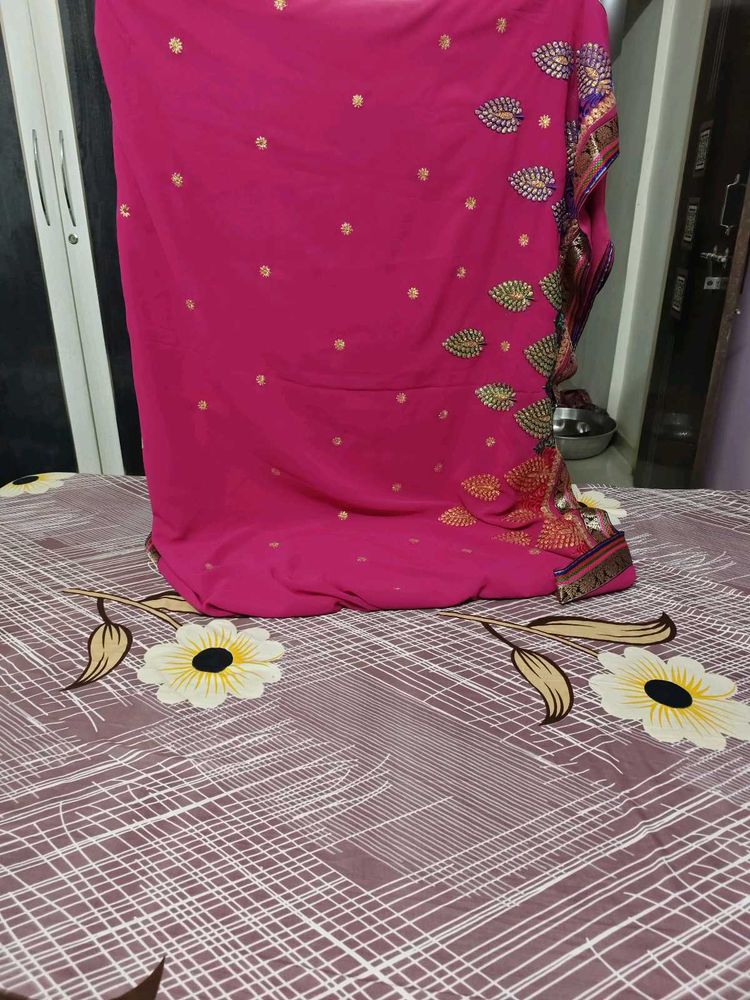 Vibrant Pink Embellished Saree