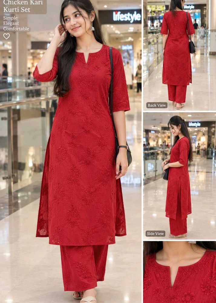 Red Chicken Kari Kurta Set