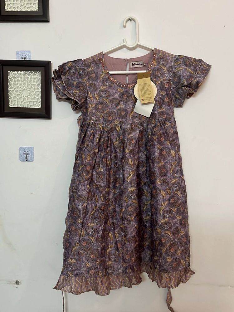 Fabindia Girls’ Lavender Floral Cotton Dress with