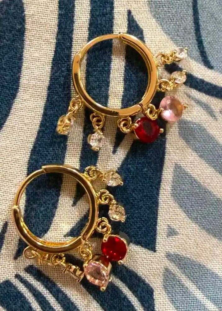 Dangling Gem Hoop Earrings