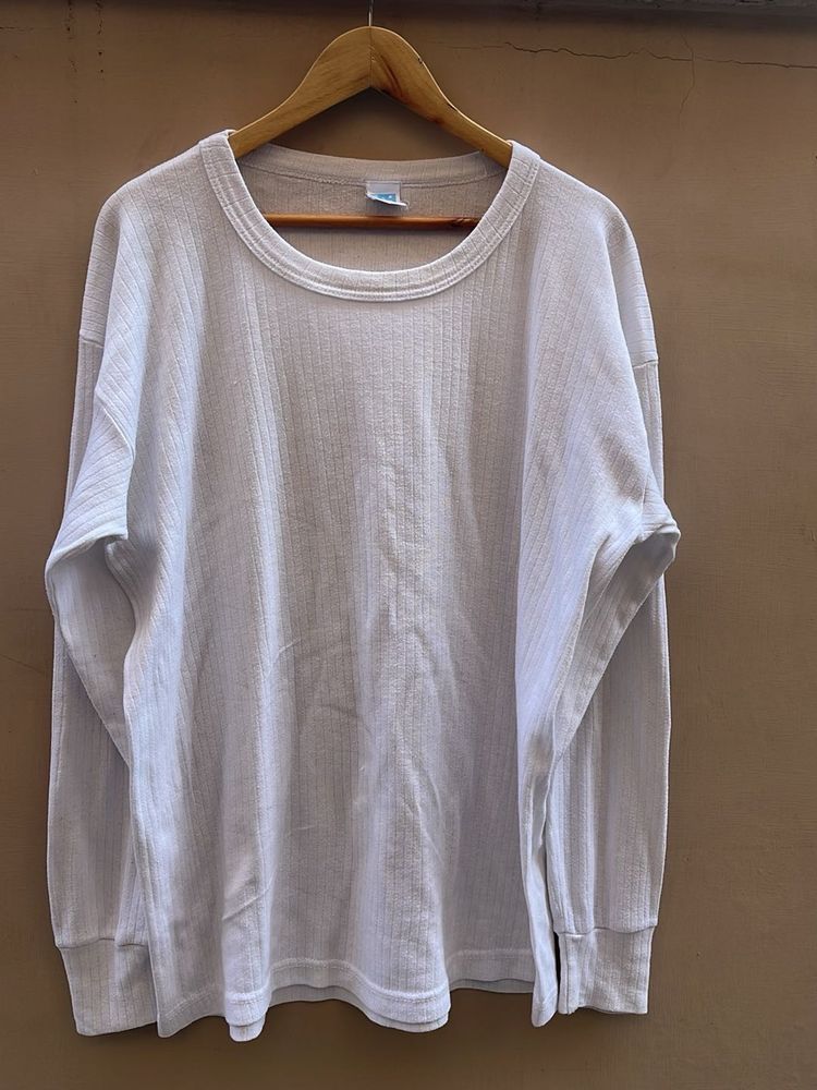 Classic White Ribbed Long Sleeve Top