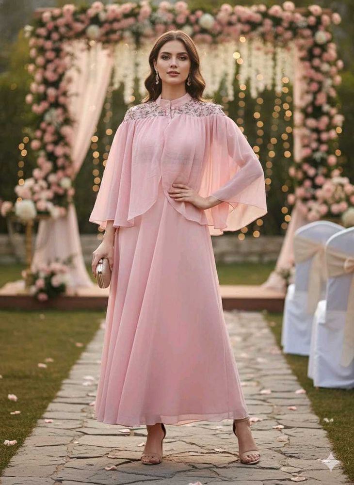Elegant Pink Dress with Cape Detail
