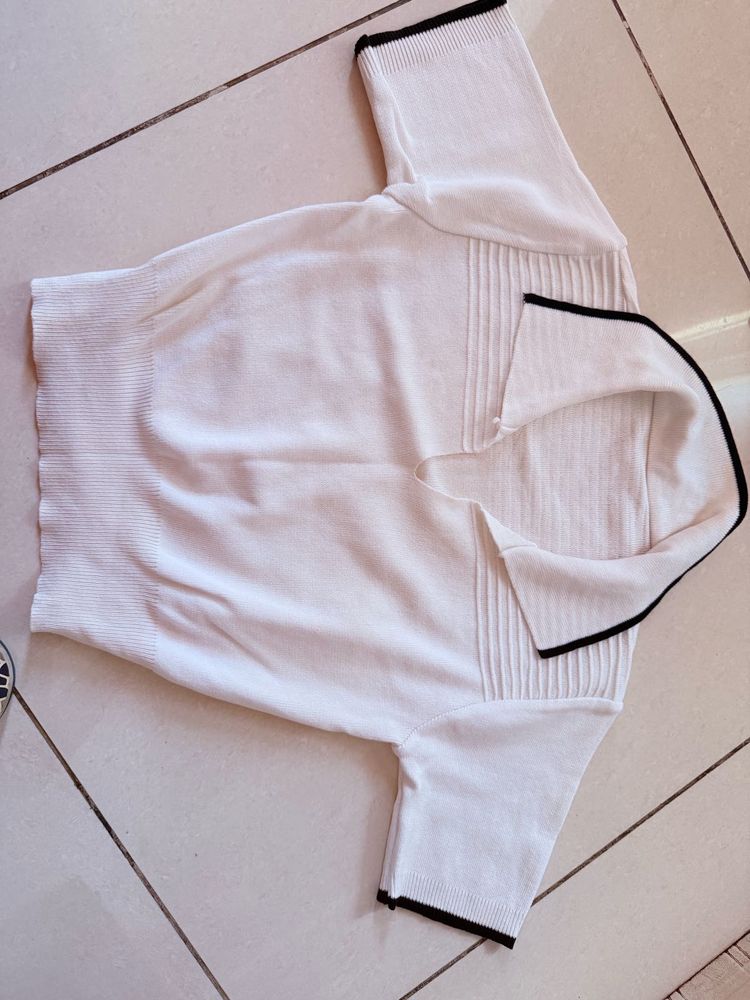 White Knit Polo crop top