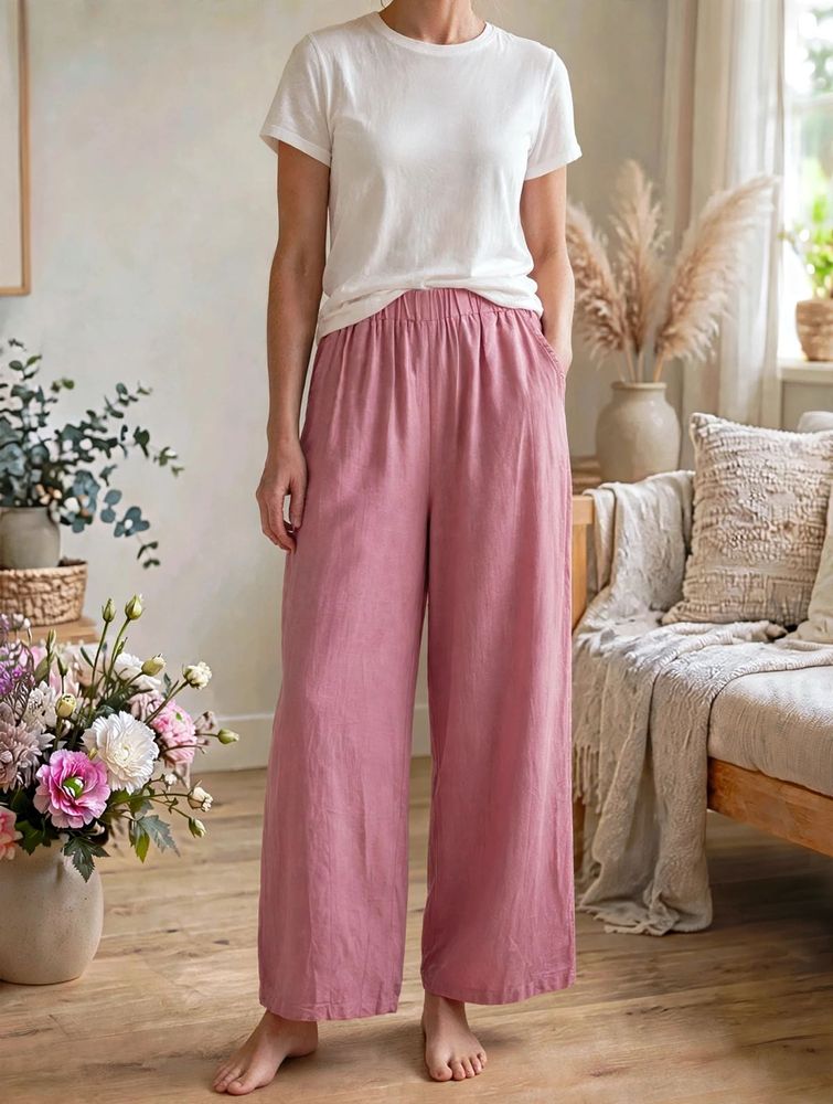 Pink Wide Leg linen Pants